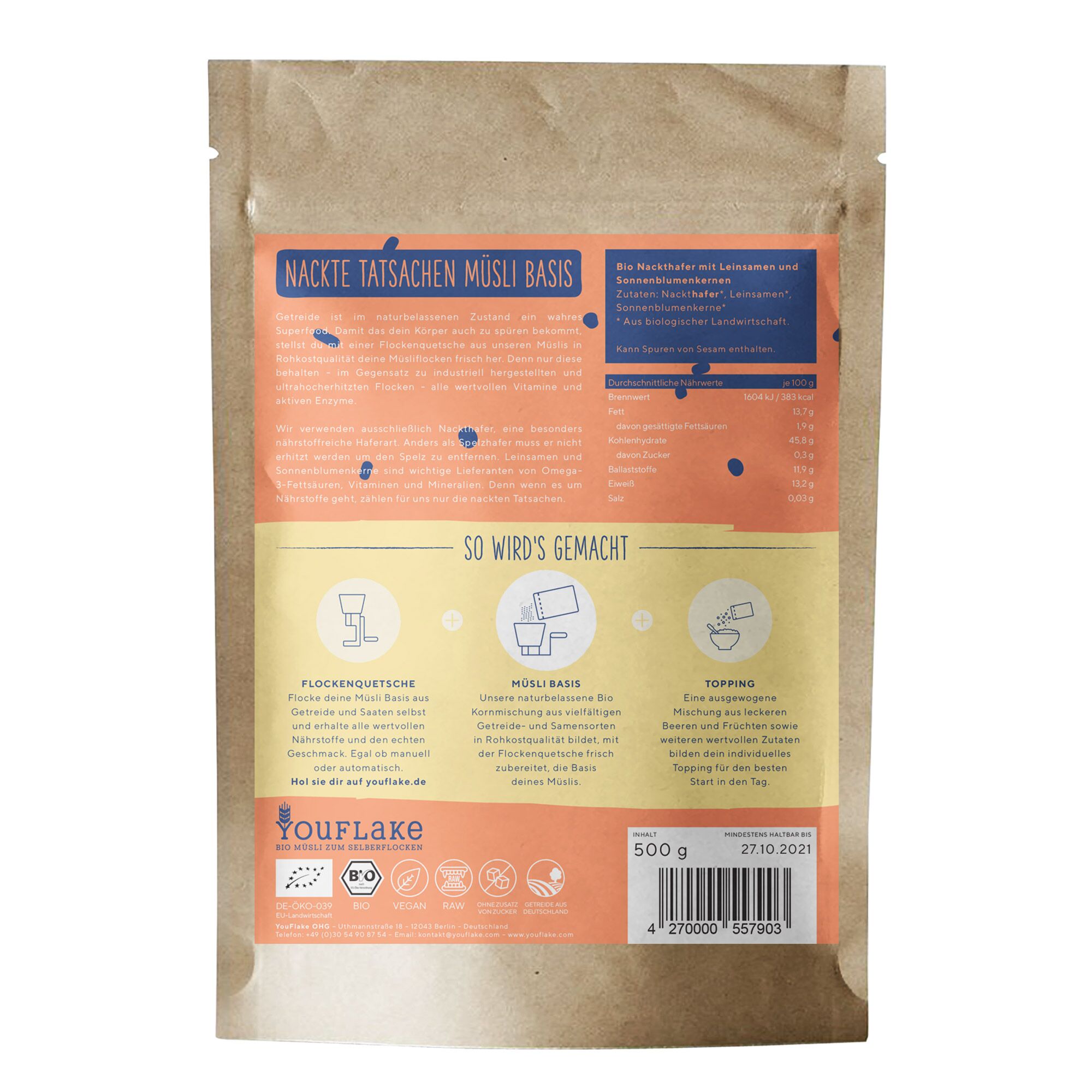 YouFlake Nackte Tatsachen Müsli Basis Back