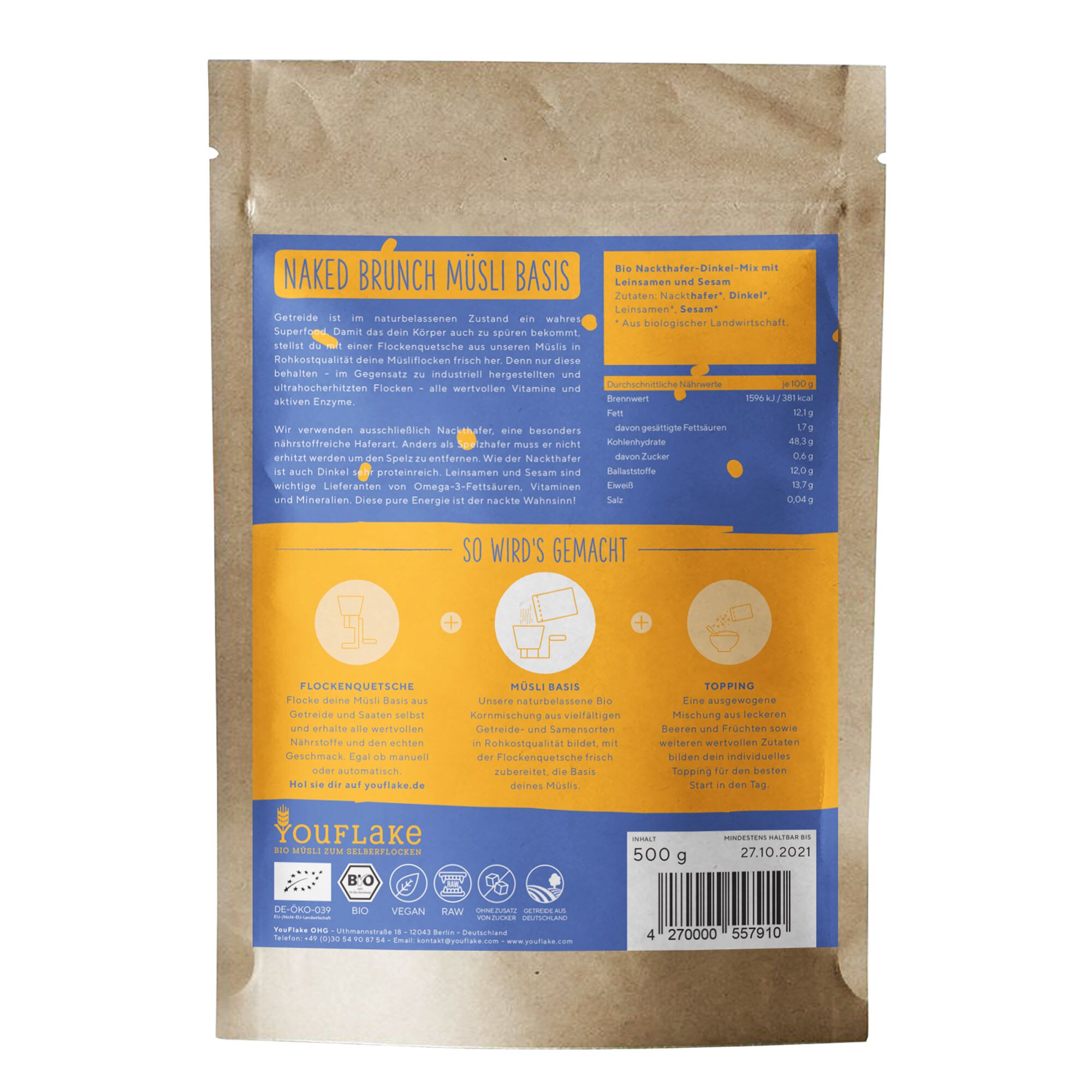 YouFlake Naked Brunch Müsli Basis Back