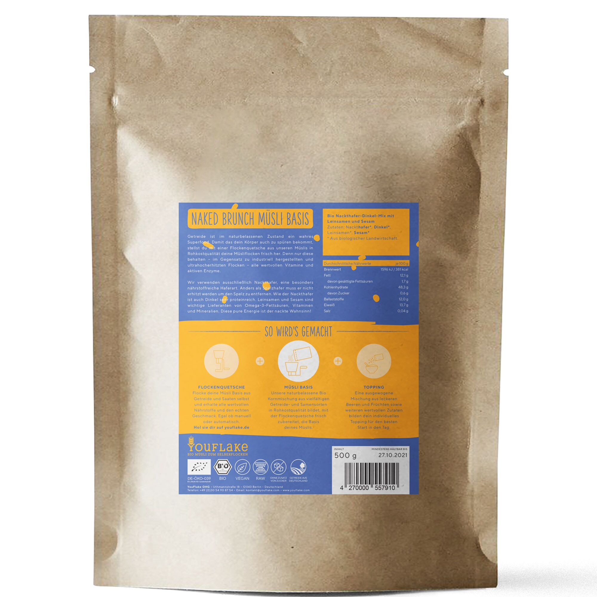 YouFlake Naked Brunch Müsli Basis 2,5 kg Back