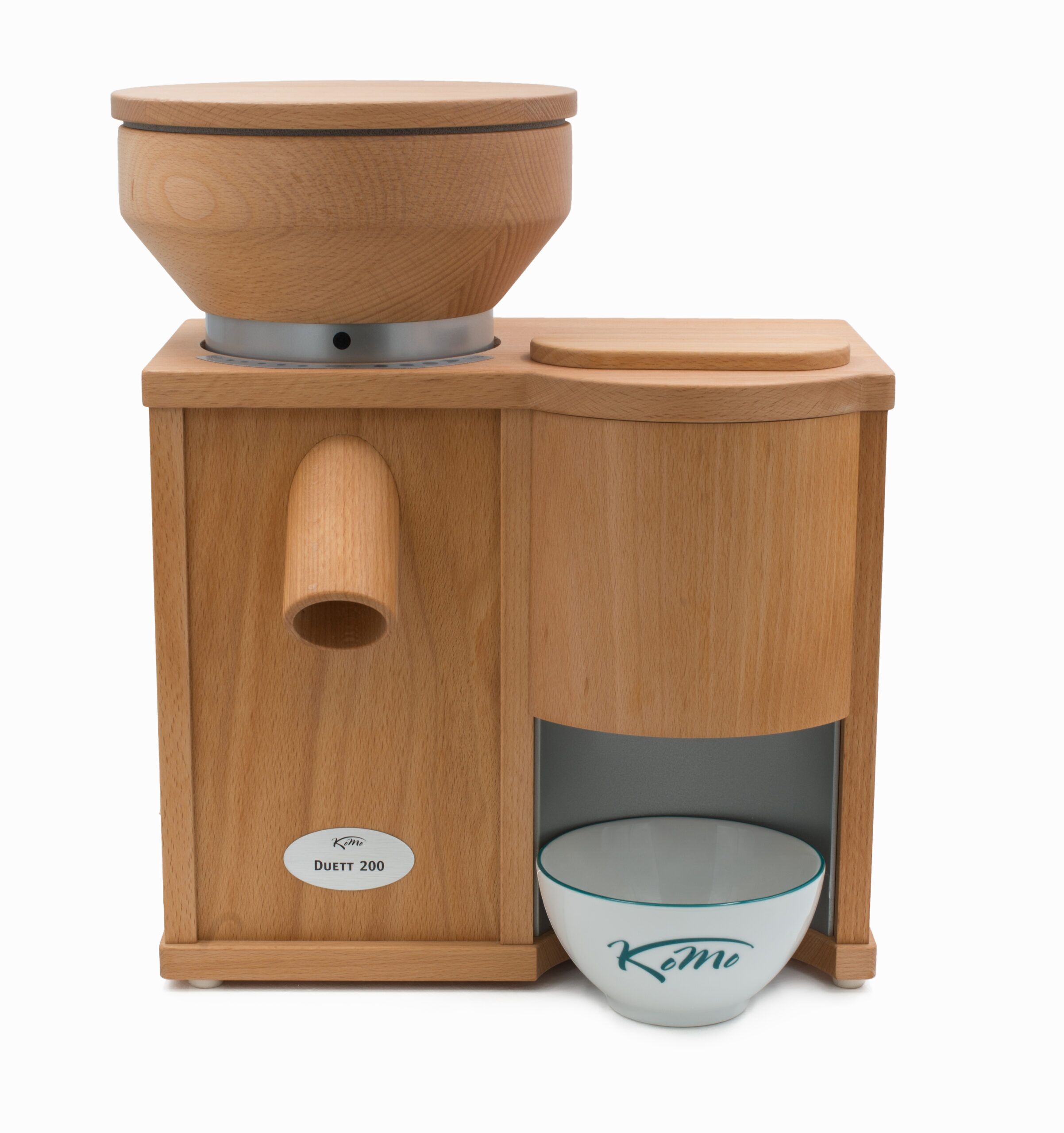 KoMo Duett 200 | elektrische Mühle + Flockenquetsche | Buche massiv | sehr leistungsfähig | frisches Mehl + frische Flocken