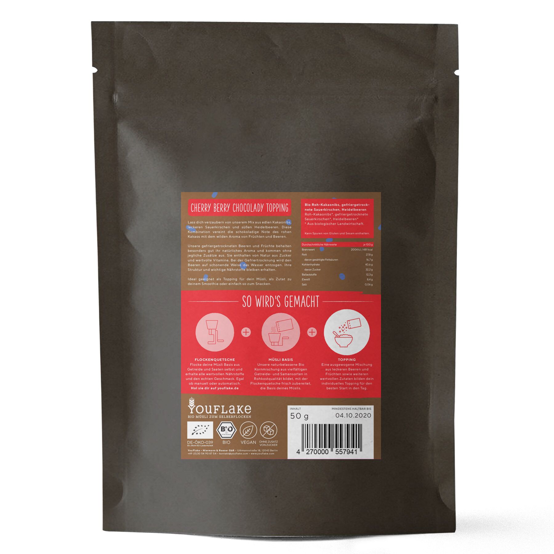 YouFlake Cherry Berry Chocolady Topping Bio Bigpack Back