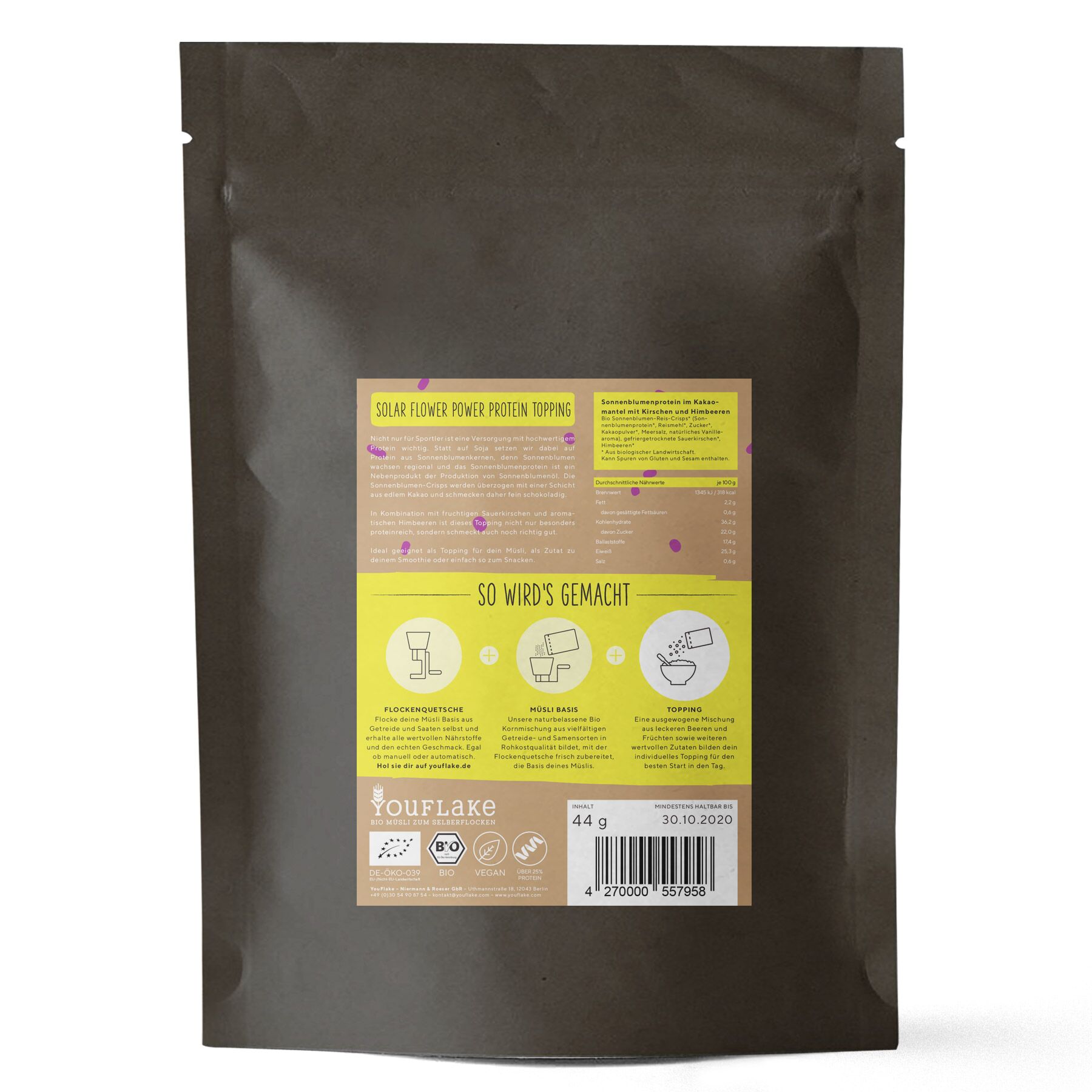 YouFlake Solar Flower Power Protein Topping Bio Bigpack Back