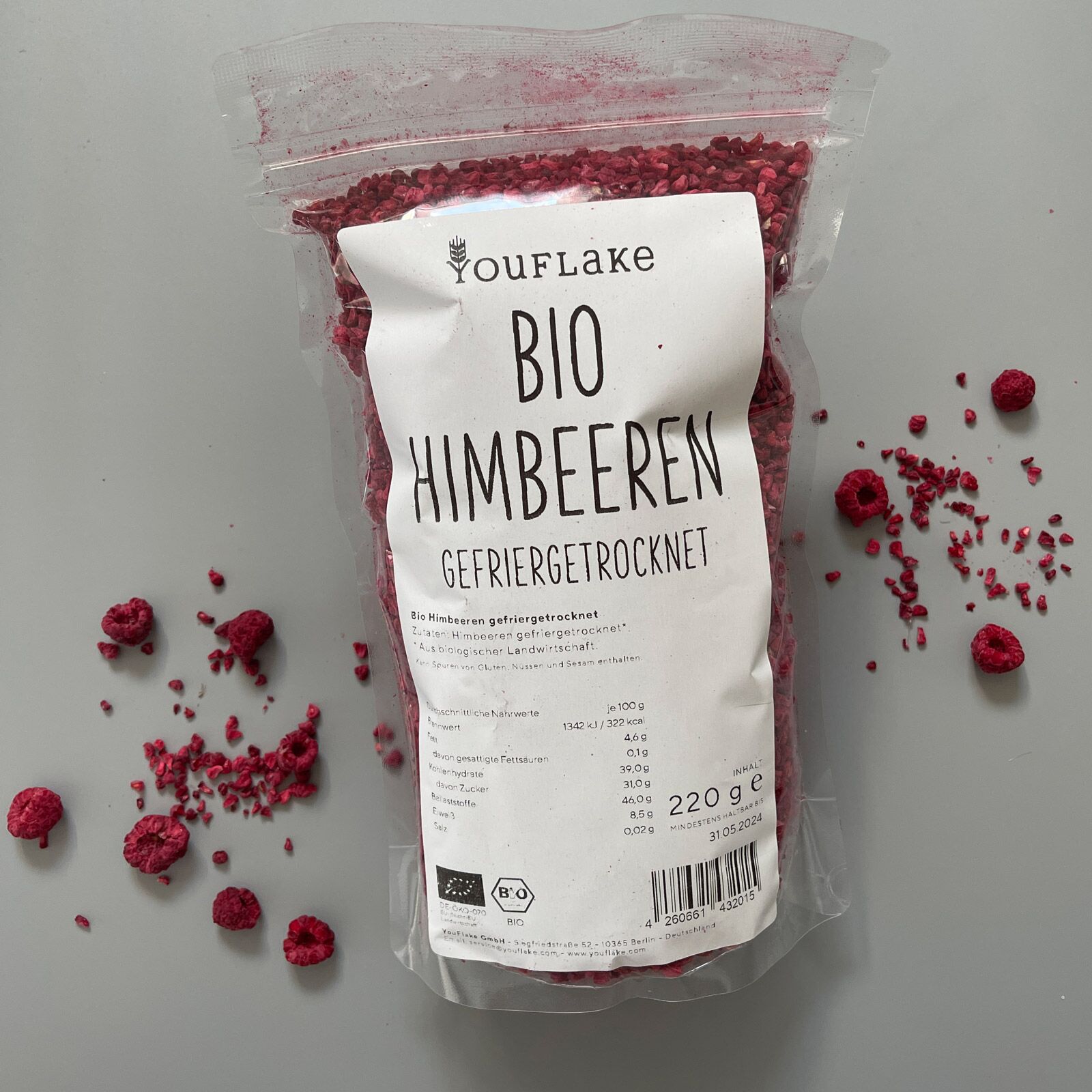 Bio Himbeerstückchen gefriergetrocknet 220 g